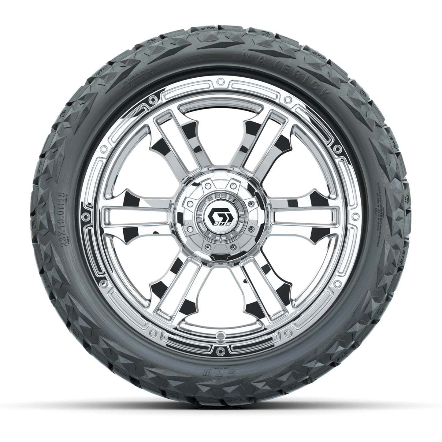 GTW® Shogun Chrome 15 in Wheels with 23x10.00-R15 Maverick All-Terrain Tires – Set of 4