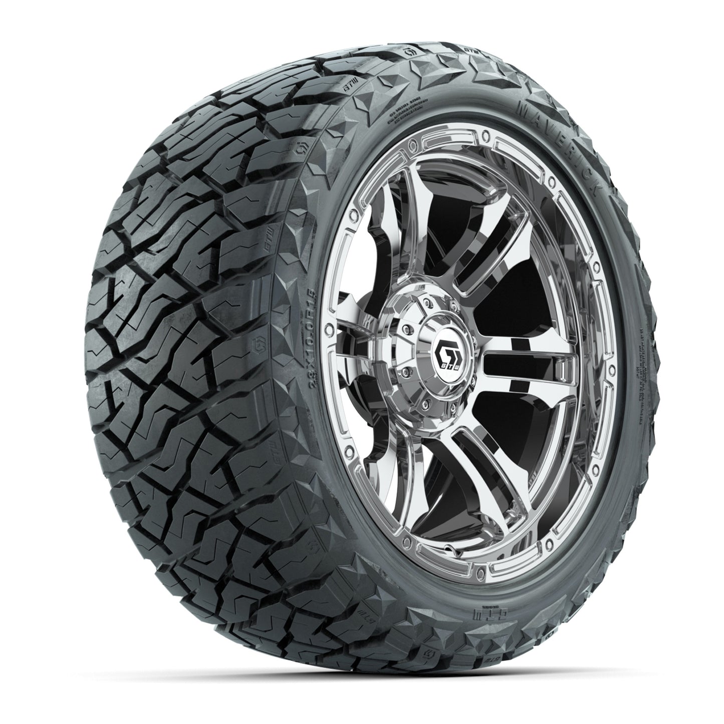 GTW® Shogun Chrome 15 in Wheels with 23x10.00-R15 Maverick All-Terrain Tires – Set of 4