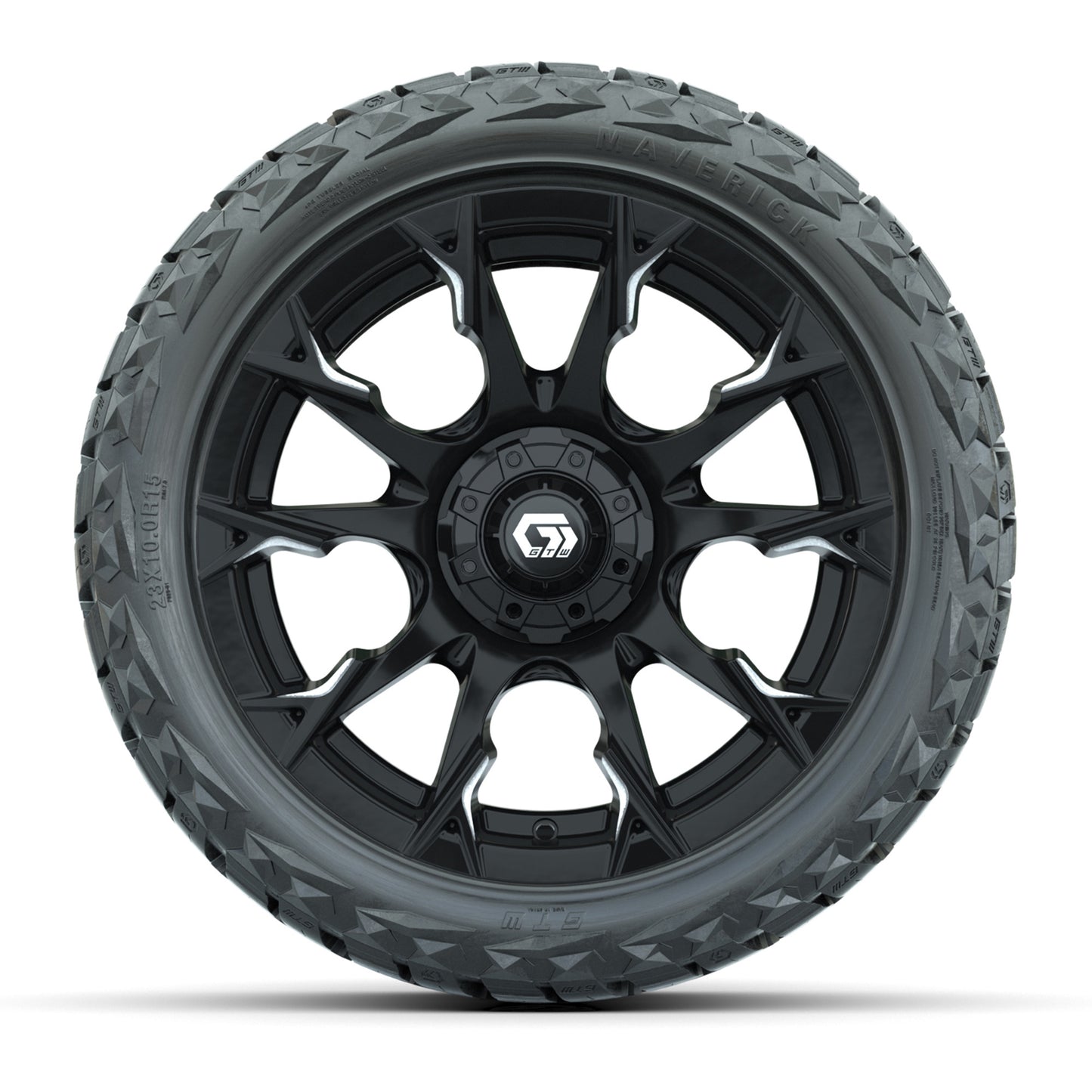 GTW® Diablo Gloss Black/Machined 15 in Wheels with 23x10.00-R15 Maverick A/T Tires – Set of 4