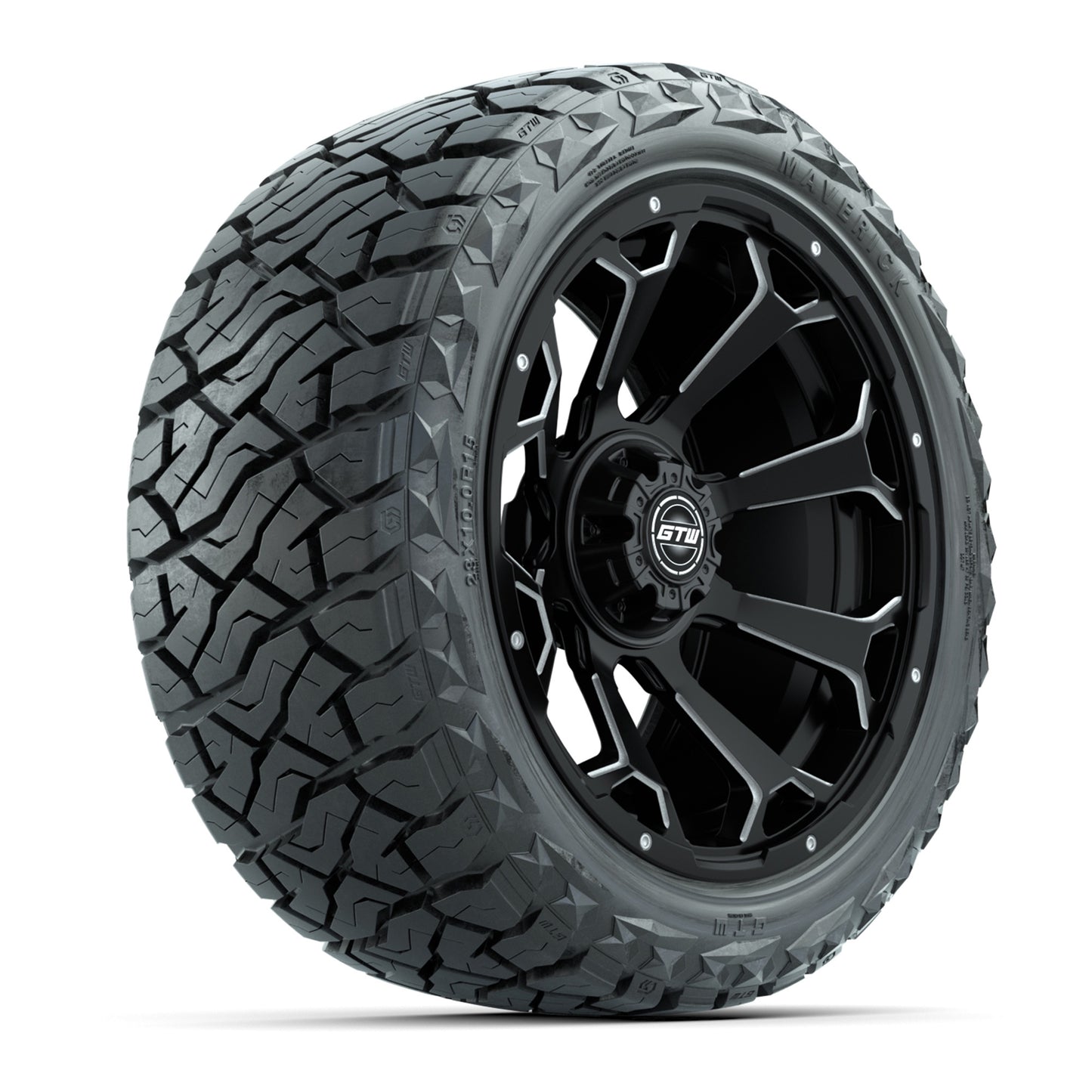 GTW® Raven Matte Black 15 in Wheels with 23x10.00-R15 Maverick All-Terrain Tires – Set of 4