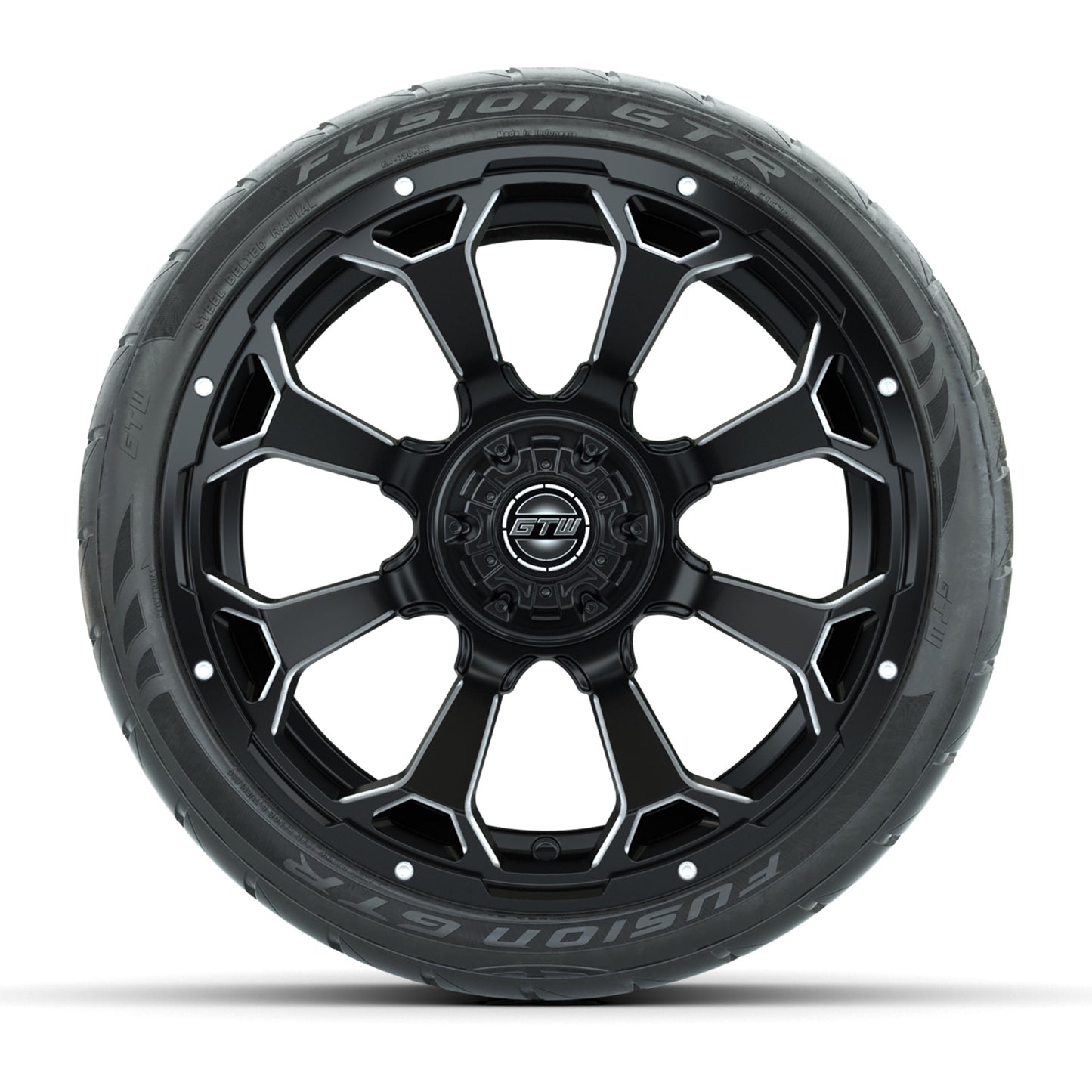 GTW Raven Matte Black/Ball Mill 15 in Wheels with 215/40-R15 Fusion GTR Street Tires - Set of 4