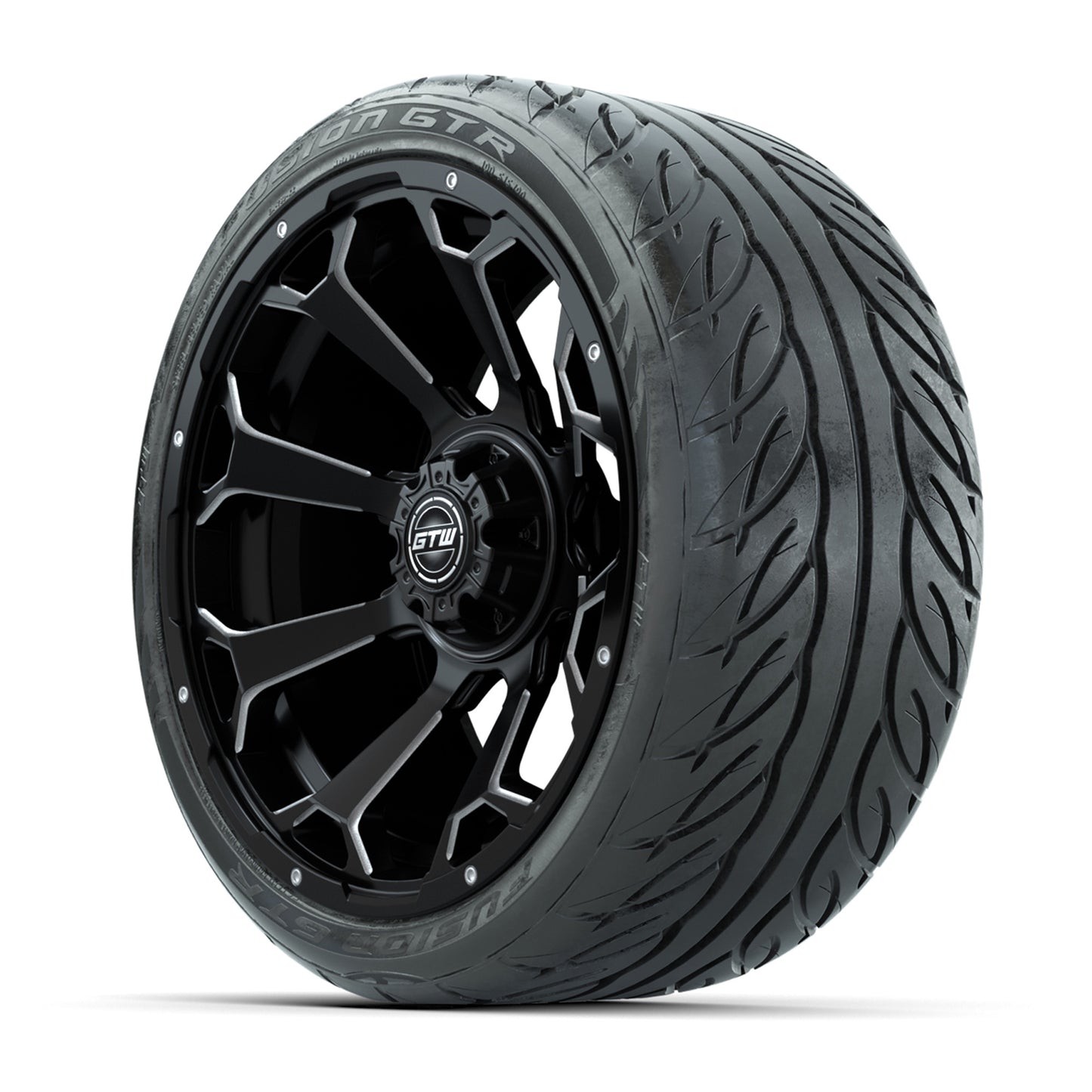 GTW Raven Matte Black/Ball Mill 15 in Wheels with 215/40-R15 Fusion GTR Street Tires - Set of 4