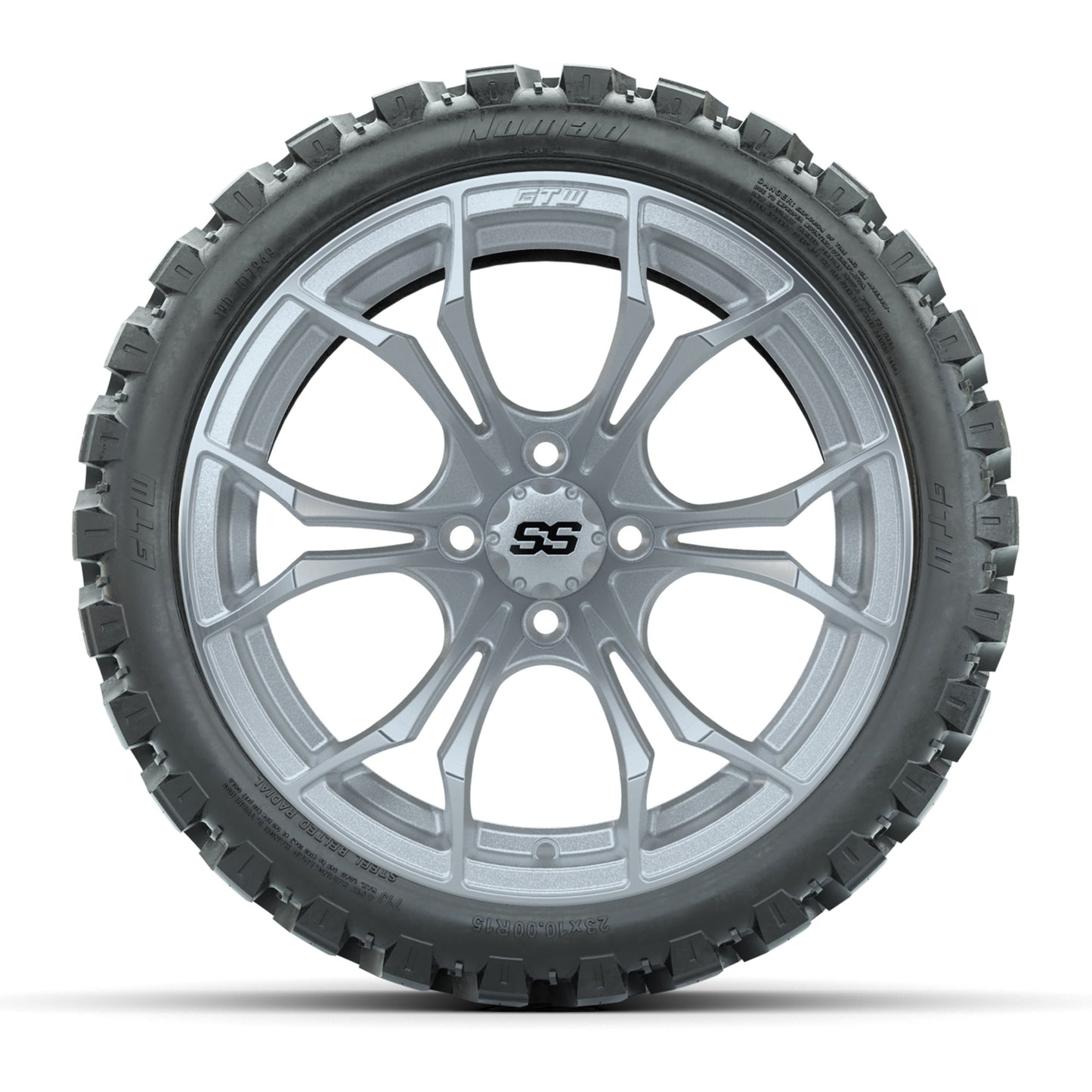 GTW Spyder Silver Brush 15 in Wheels with 23x10-R15 Nomad Steel Belt All-Terrain Tires - Set of 4