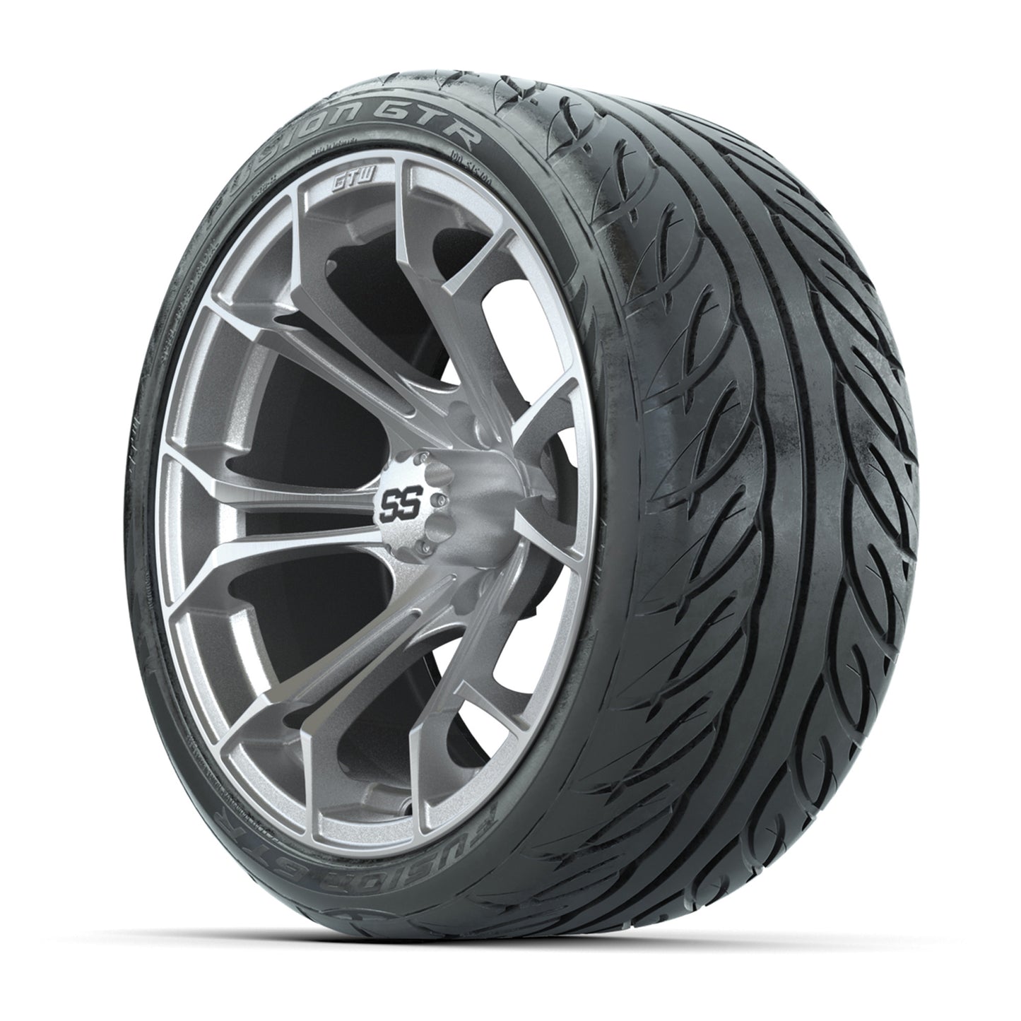 GTW Spyder Silver Brush 15 in Wheels with 215/40-R15 Fusion GTR Steel Belt Street Tires - Set of 4