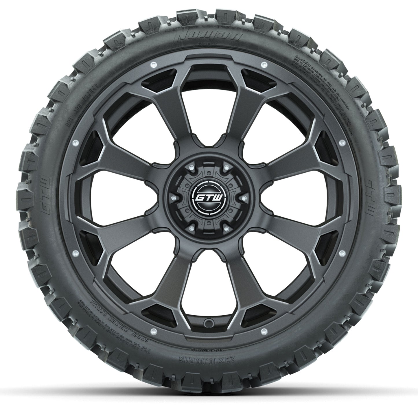 GTW® Raven Matte Gray 15 in Wheels with 23 in Nomad All Terrain Tires - Set of 4