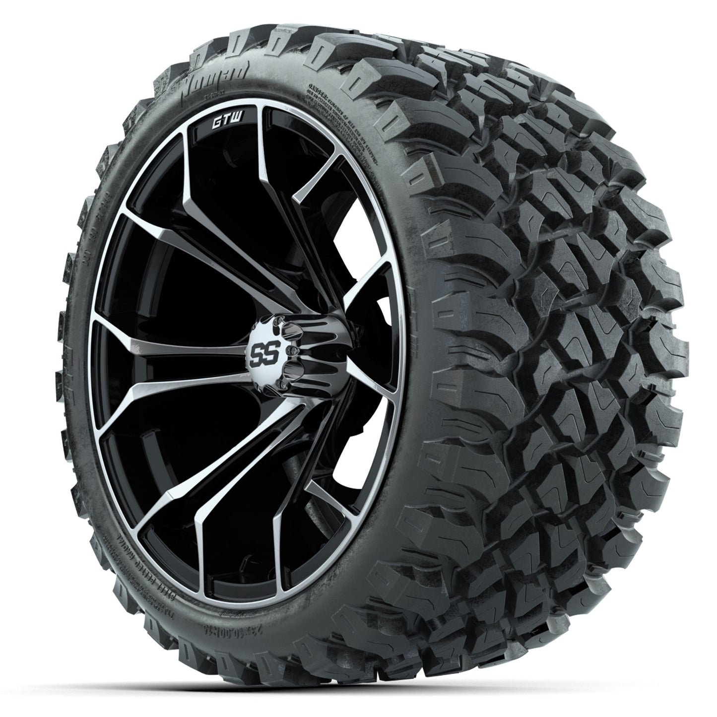 GTW® Spyder Machined/Black 15 in Wheels with 23 in Nomad All Terrain Tires - Set of 4