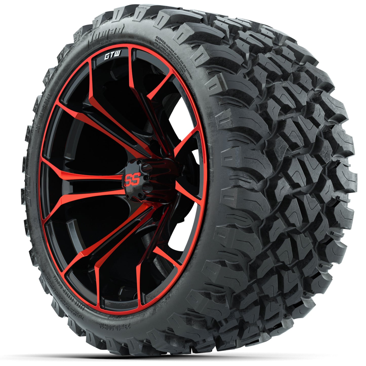 GTW® Spyder Black/Red 15 in Wheels with 23 in Nomad All Terrain Tires - Set of 4