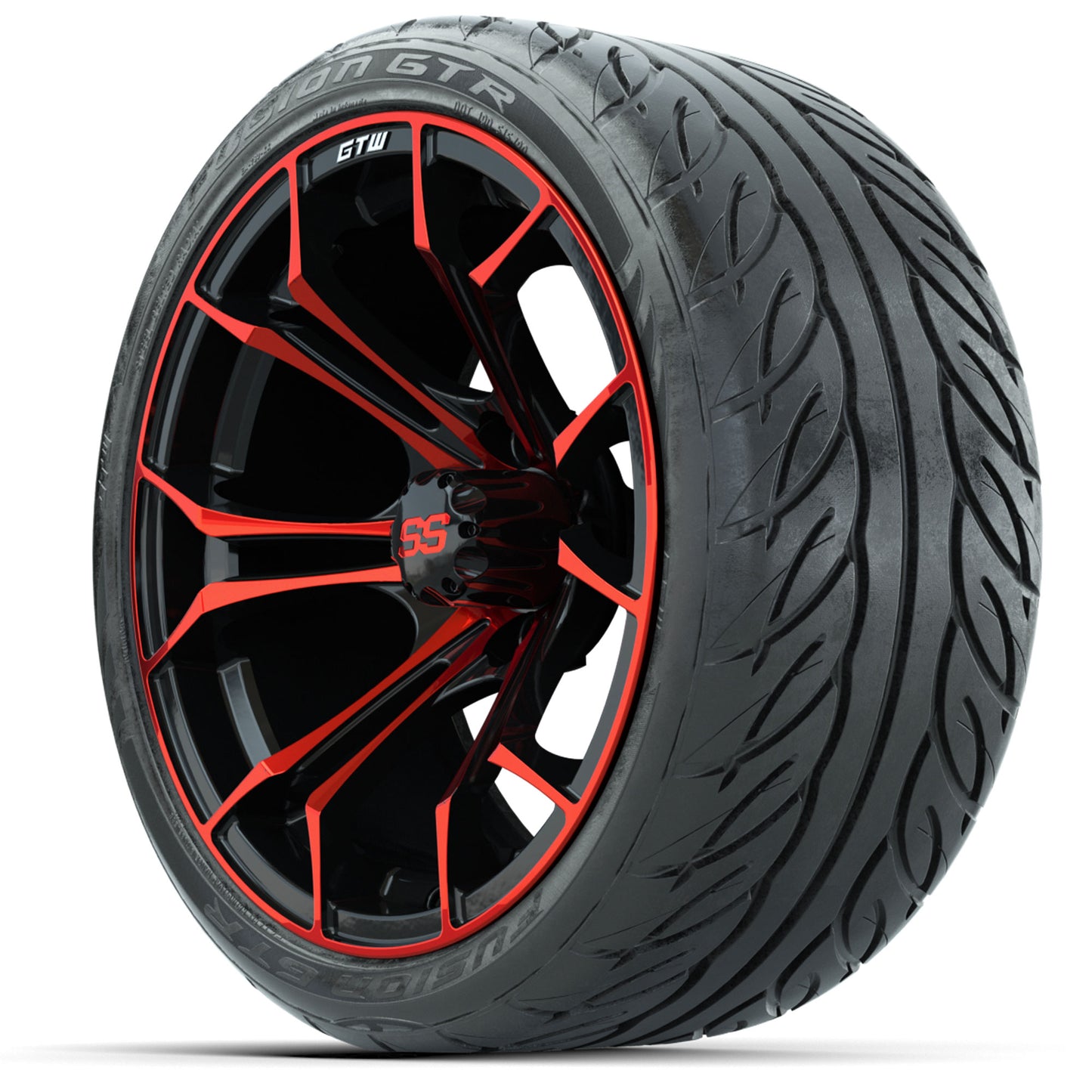 GTW® Spyder Black/Red 15 in Wheels with Fusion GTR Lo-Pro Street Tires - Set of 4