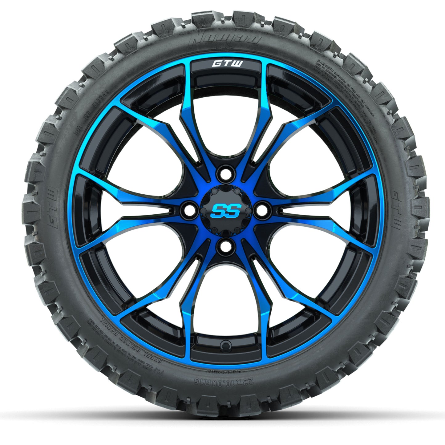 GTW® Spyder Black/Blue 15 in Wheels with 23 in Nomad All Terrain Tires - Set of 4
