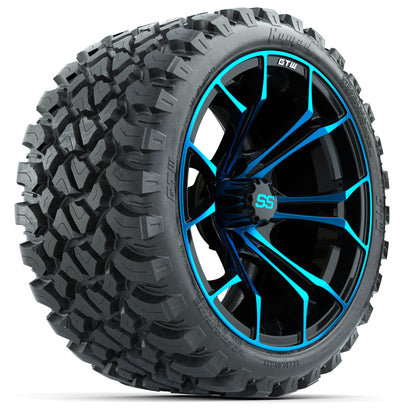 GTW® Spyder Black/Blue 15 in Wheels with 23 in Nomad All Terrain Tires - Set of 4