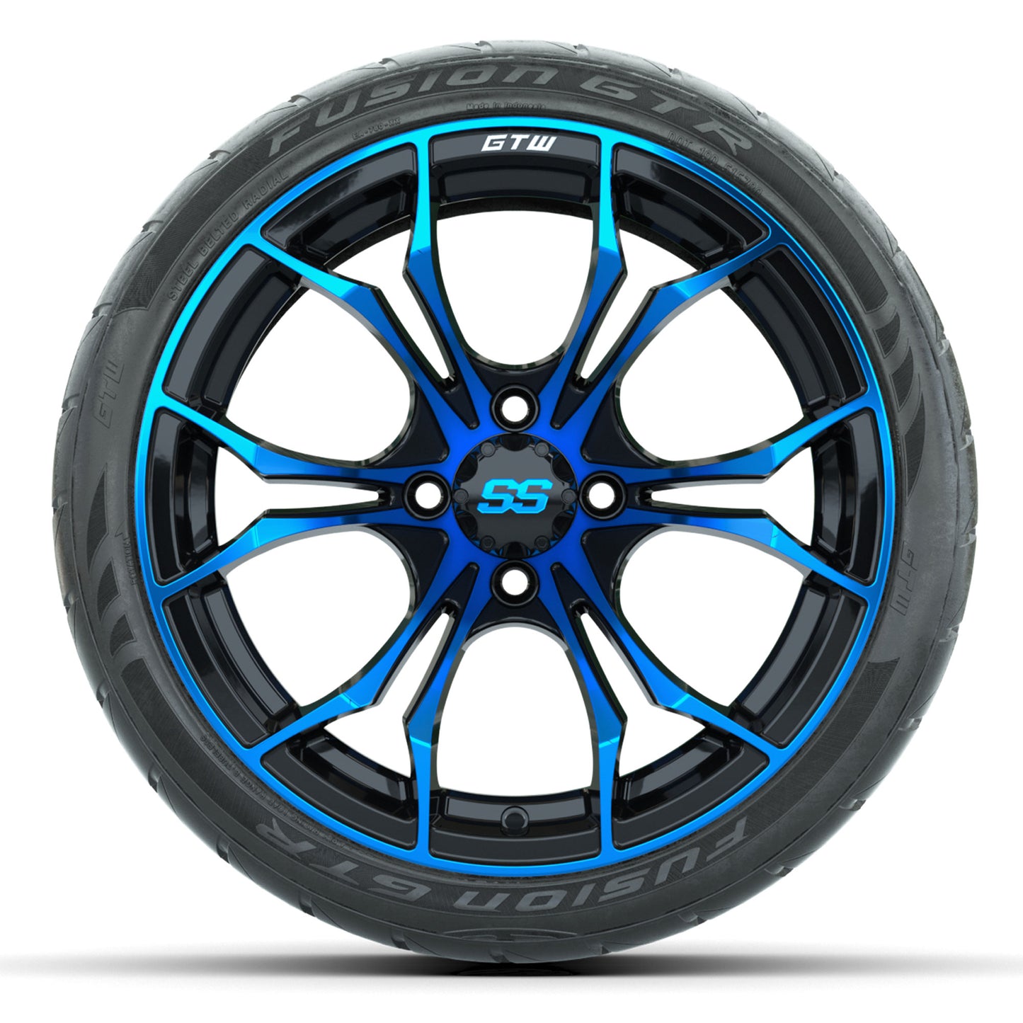 GTW® Spyder Black/Blue 15 in Wheels with Fusion GTR Lo-Pro Street Tires - Set of 4