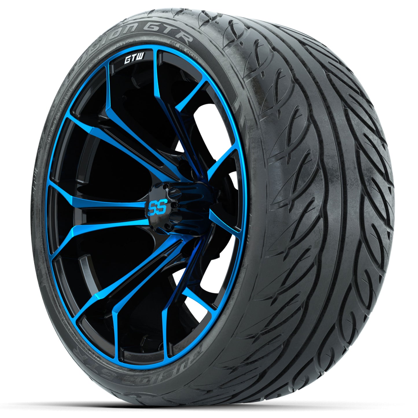 GTW® Spyder Black/Blue 15 in Wheels with Fusion GTR Lo-Pro Street Tires - Set of 4