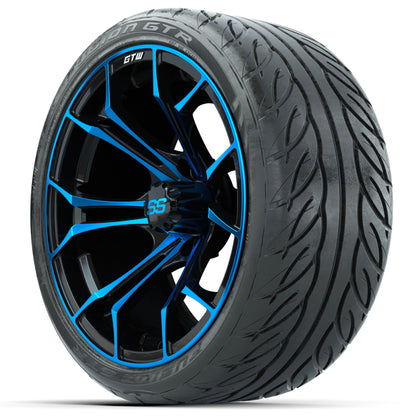 GTW® Spyder Black/Blue 15 in Wheels with Fusion GTR Lo-Pro Street Tires - Set of 4