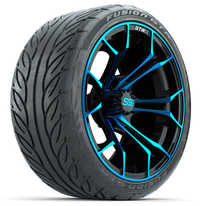 GTW® Spyder Black/Blue 15 in Wheels with Fusion GTR Lo-Pro Street Tires - Set of 4