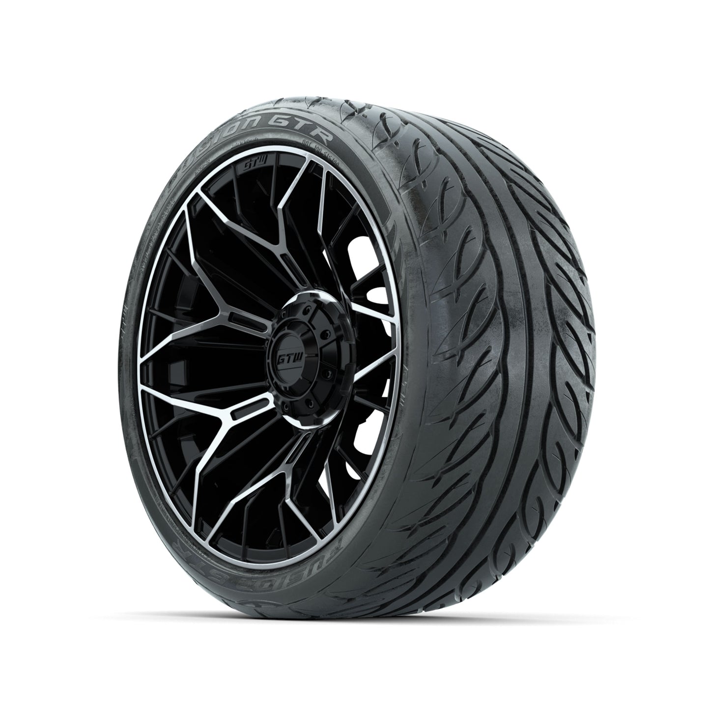GTW® Stellar Machined & Black 15 in Wheels with 215/40-R15 Fusion GTR Street Tires - Set of 4