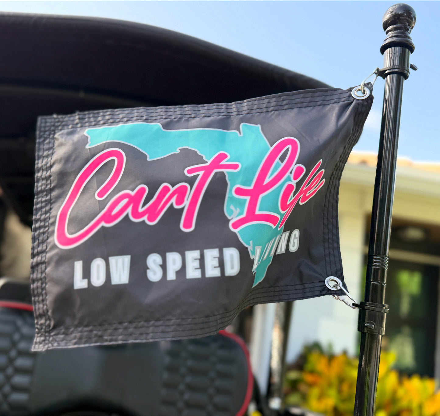 Golf Cart Flag Pole Mount - Quickly Attaches to Sq Tubing - Pole and Mounts Included!