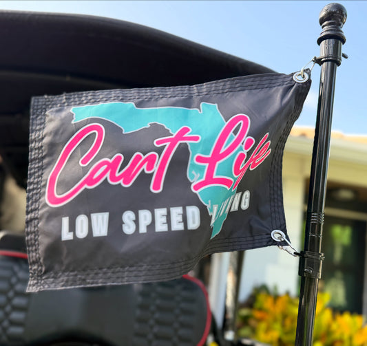 Golf Cart Flag Pole Mount - Quickly Attaches to Sq Tubing - Pole and Mounts Included!