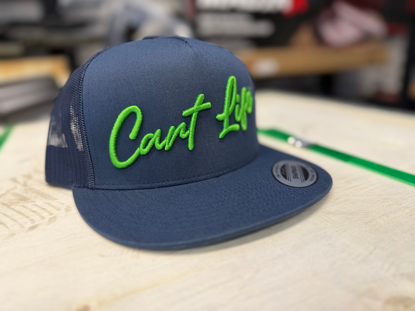 Cart Life Flat Bill Trucker Snapback Navy Blue / Neon Green