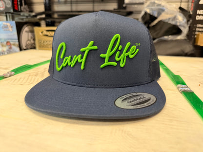 Cart Life Flat Bill Trucker Snapback Navy Blue / Neon Green