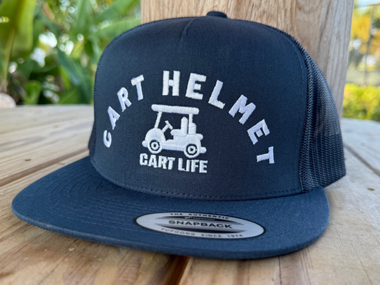 Golf Cart Helmet - Flat Bill Snap Back Trucker - Navy Blue with White