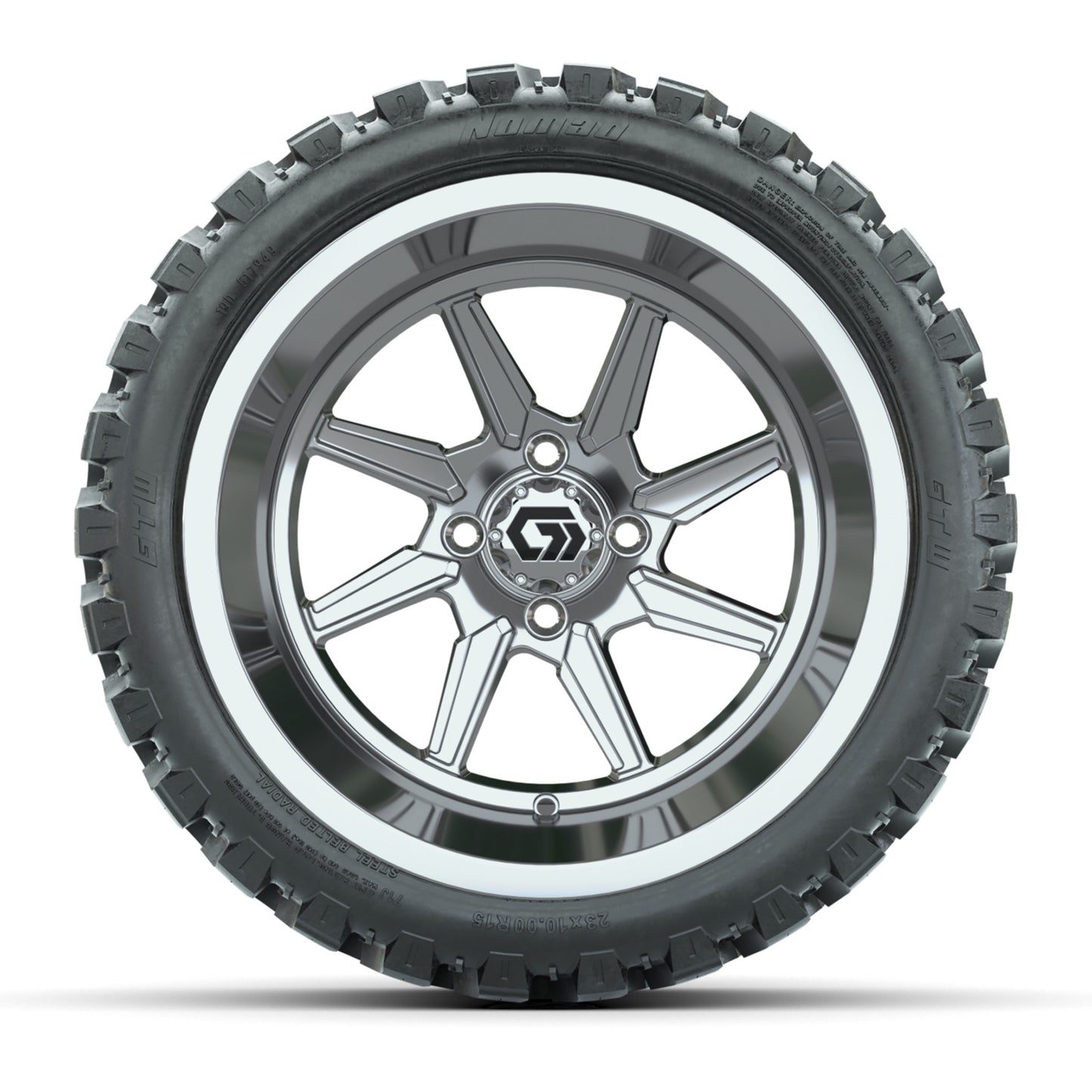 GTW® Reaper Chrome 15 in Wheels with 23X10-R15 Nomad Steel Belted Radial All-Terrain Tires - Full Set