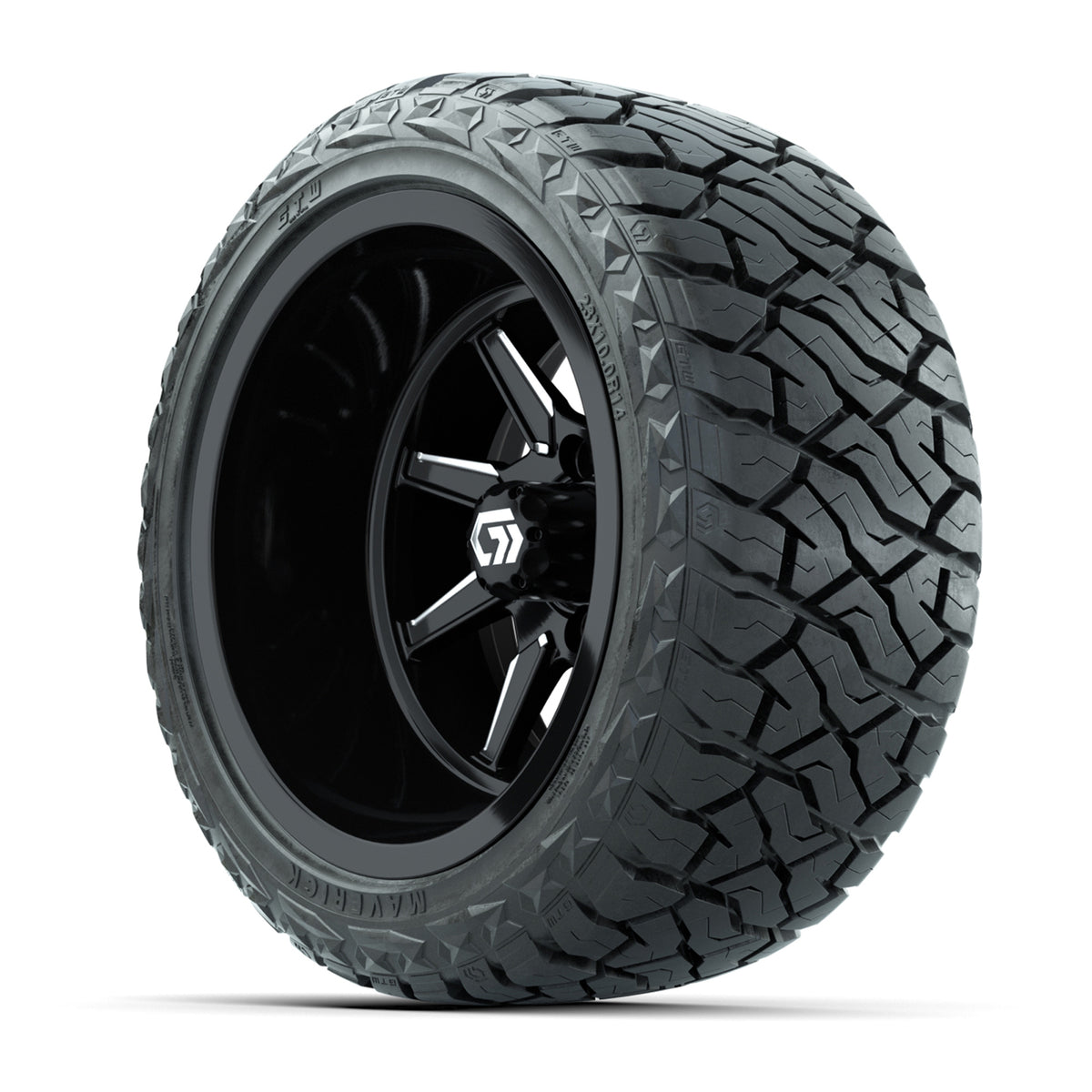 GTW® Reaper Black/Machined 14 in Wheels with 23X10-R14 Maverick Steel Belted Radial All-Terrain Tires - Full Set