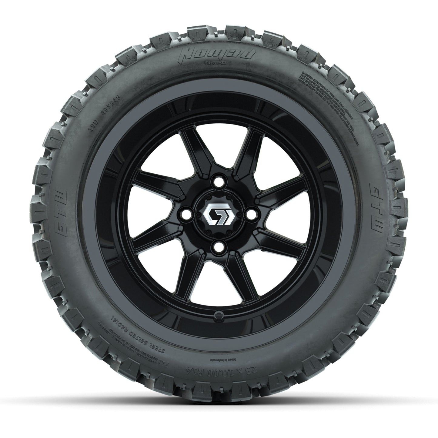 GTW® Reaper Gloss Black 14 in Wheels with 23X10-R14 Nomad Steel Belt Radial All-Terrain Tires - Full Set