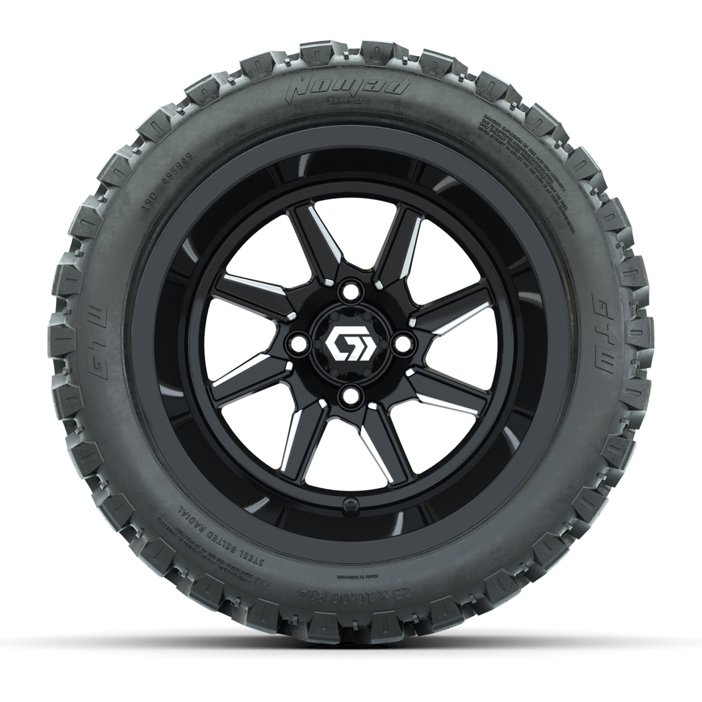 GTW® Reaper Black/Machined 14 in Wheels with 23X10-R14 Nomad Steel Belt Radial All-Terrain Tires - Full Set