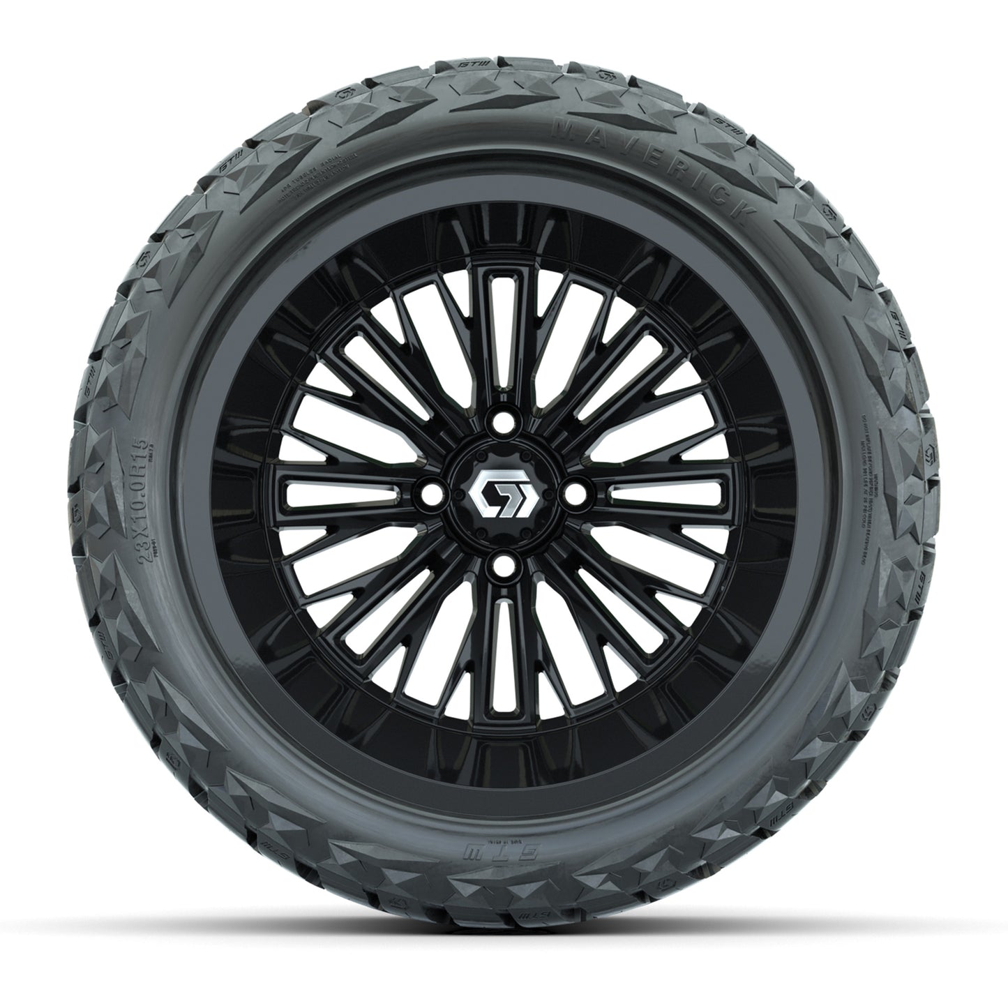 GTW® Viper Gloss Black 15 in Wheels with 23X10-R15 Maverick Steel Belted Radial All-Terrain Tires - Full Set