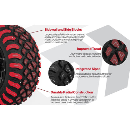 GTW® Reaper Black/Machined 14 in Wheels with 23X10-R14 Nomad Steel Belt Radial All-Terrain Tires - Full Set