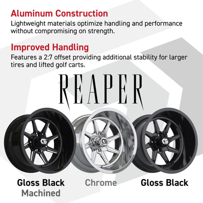 GTW® Reaper Black/Machined 14 in Wheels with 23X10-R14 Nomad Steel Belt Radial All-Terrain Tires - Full Set