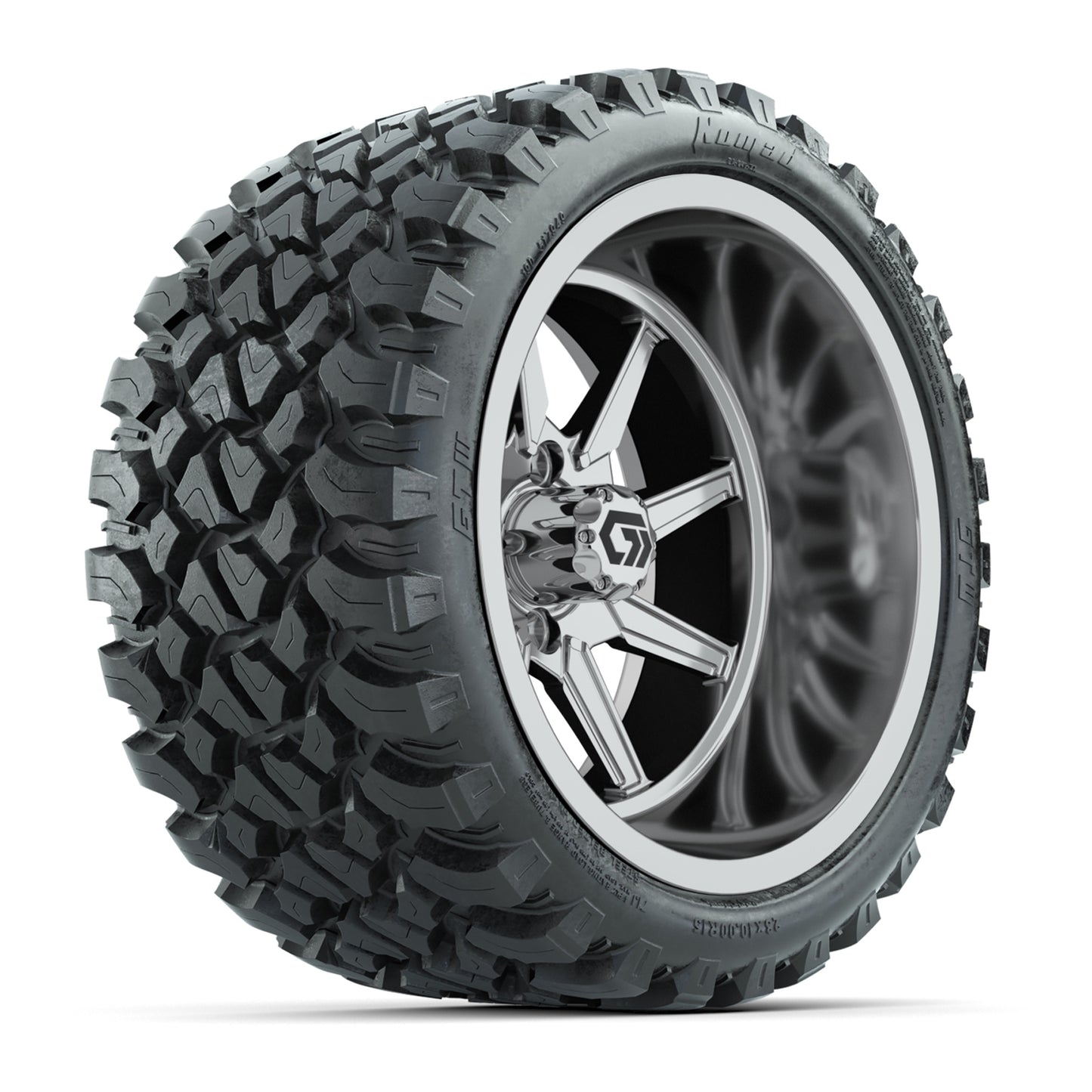 GTW® Reaper Chrome 15 in Wheels with 23X10-R15 Nomad Steel Belted Radial All-Terrain Tires - Full Set