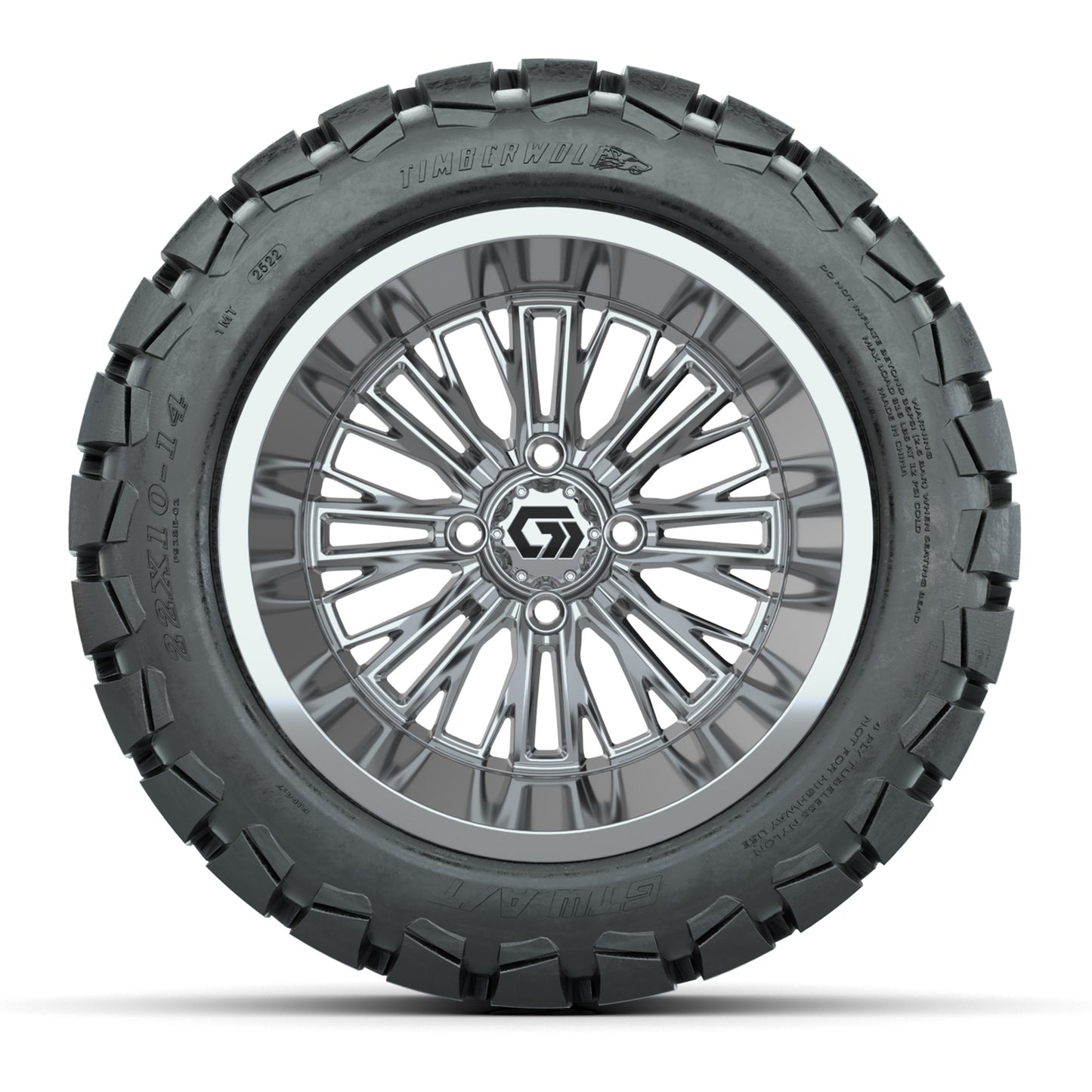 GTW® Viper Chrome 14 in Wheels with 22X10-14 Timberwolf All-Terrain Tires - Full Set