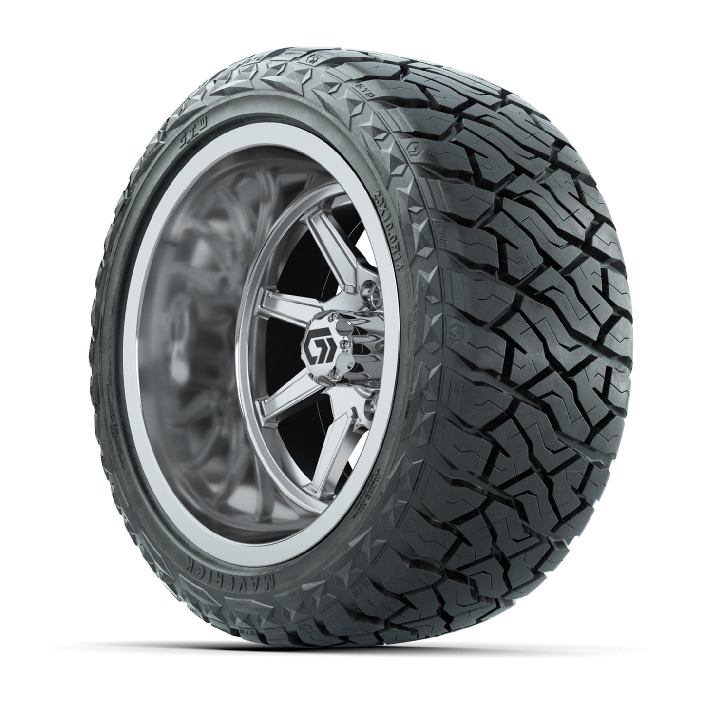 GTW® Reaper Chrome 14 in Wheels with 23X10-R14 Maverick Steel Belted Radial All-Terrain Tires - Full Set