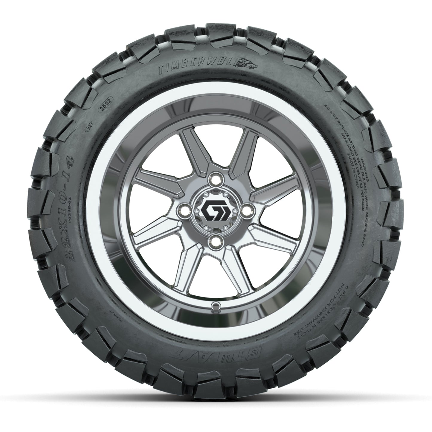 GTW® Reaper Chrome 14 in Wheels with 22X10-14 Timberwolf All-Terrain Tires - Full Set