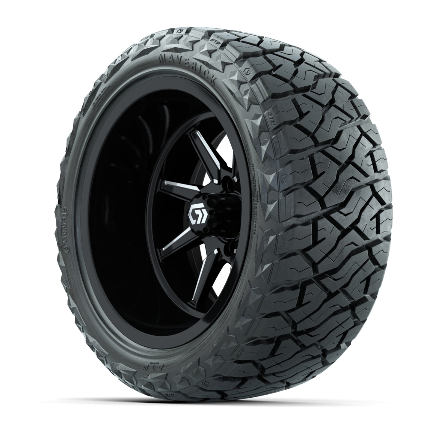 GTW® Reaper Black/Machined 15 in Wheels with 23X10-R15 Maverick Steel Belted Radial All-Terrain Tires - Full Set