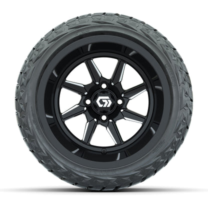 GTW® Reaper Black/Machined 14 in Wheels with 23X10-R14 Maverick Steel Belted Radial All-Terrain Tires - Full Set