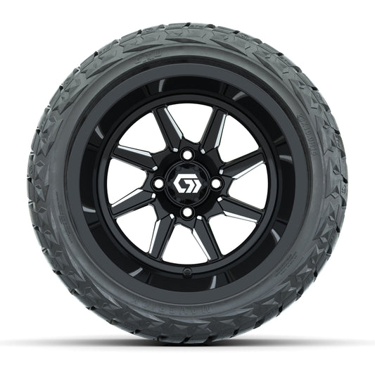 GTW® Reaper Black/Machined 14 in Wheels with 23X10-R14 Maverick Steel Belted Radial All-Terrain Tires - Full Set