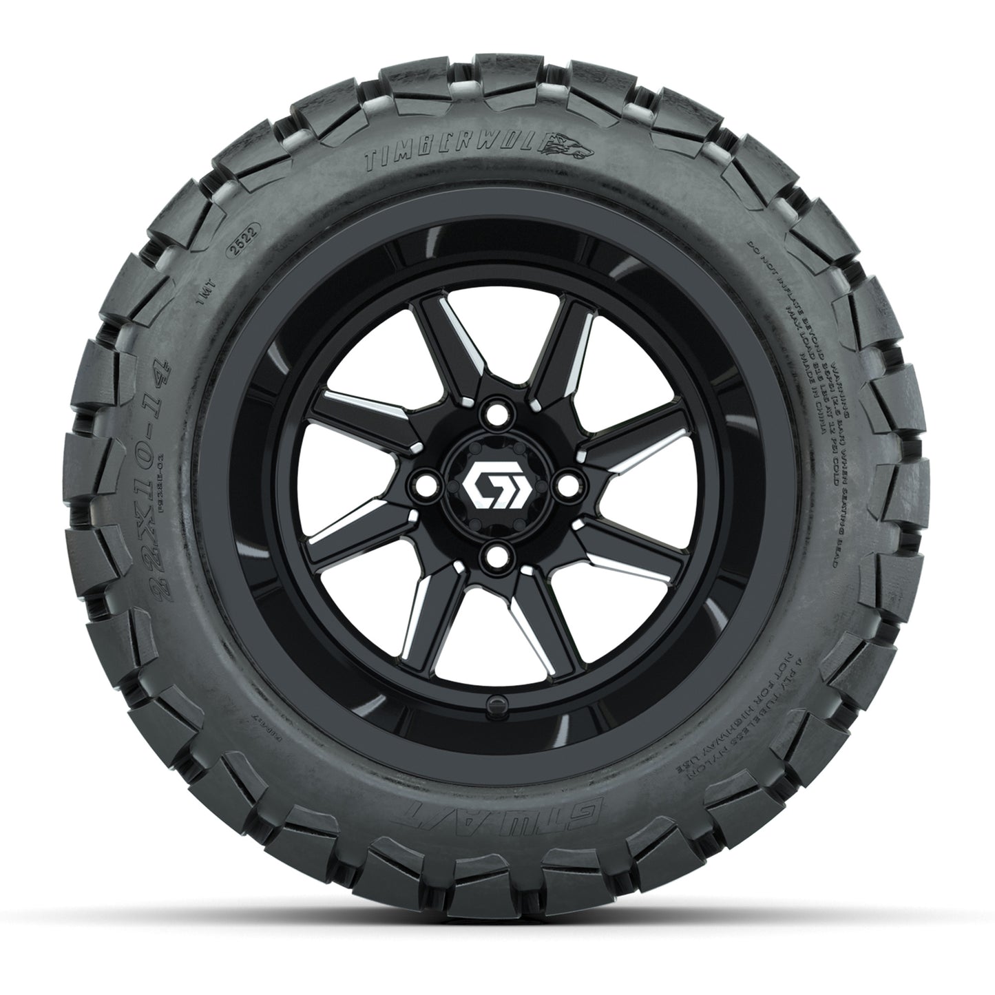 GTW® Reaper Black/Machined 14 in Wheels with 22X10-14 Timberwolf All-Terrain Tires - Full Set
