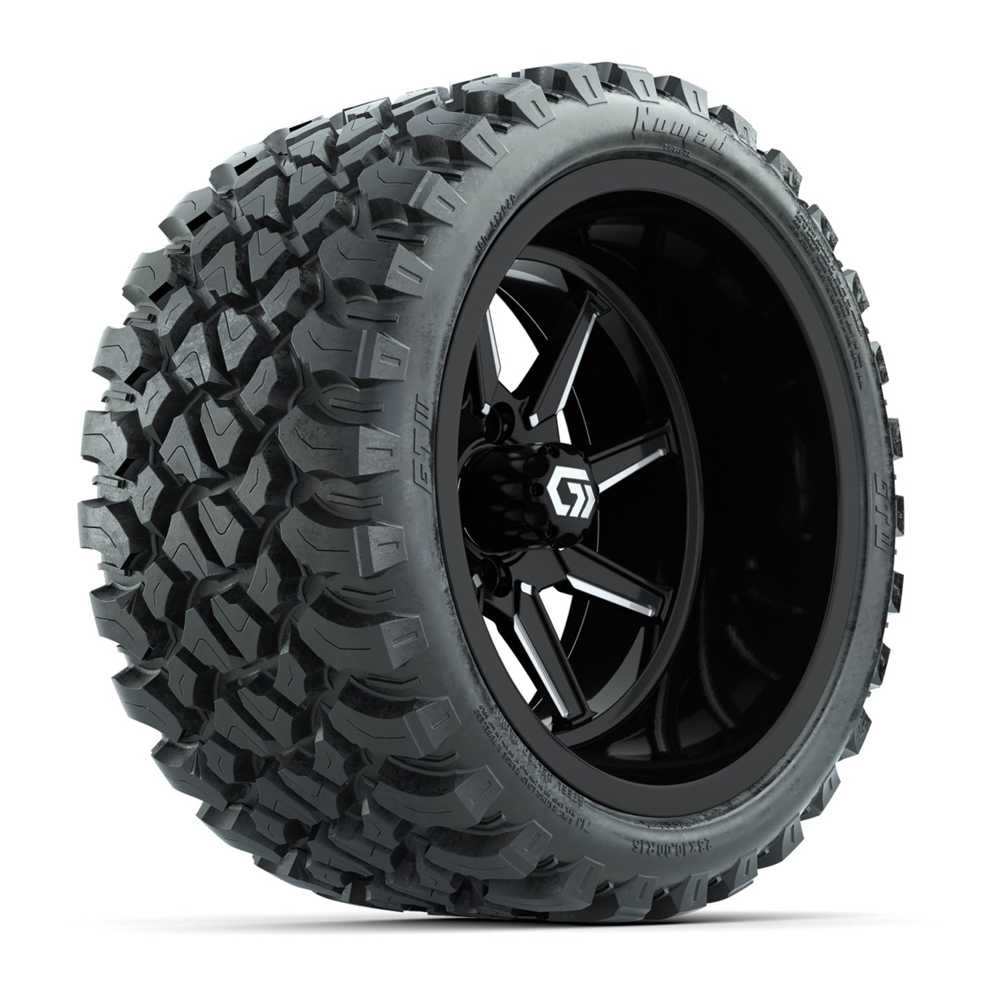 GTW® Reaper Black/Machined 15 in Wheels with 23X10-R15 Nomad Steel Belted Radial All-Terrain Tires - Full Set