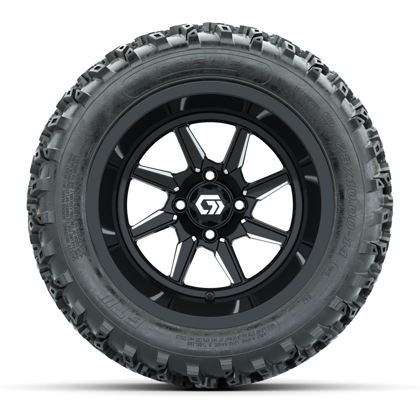 GTW® Reaper Black/Machined 14 in Wheels with 23X10-R14 Rogue All-Terrain Tires - Full Set