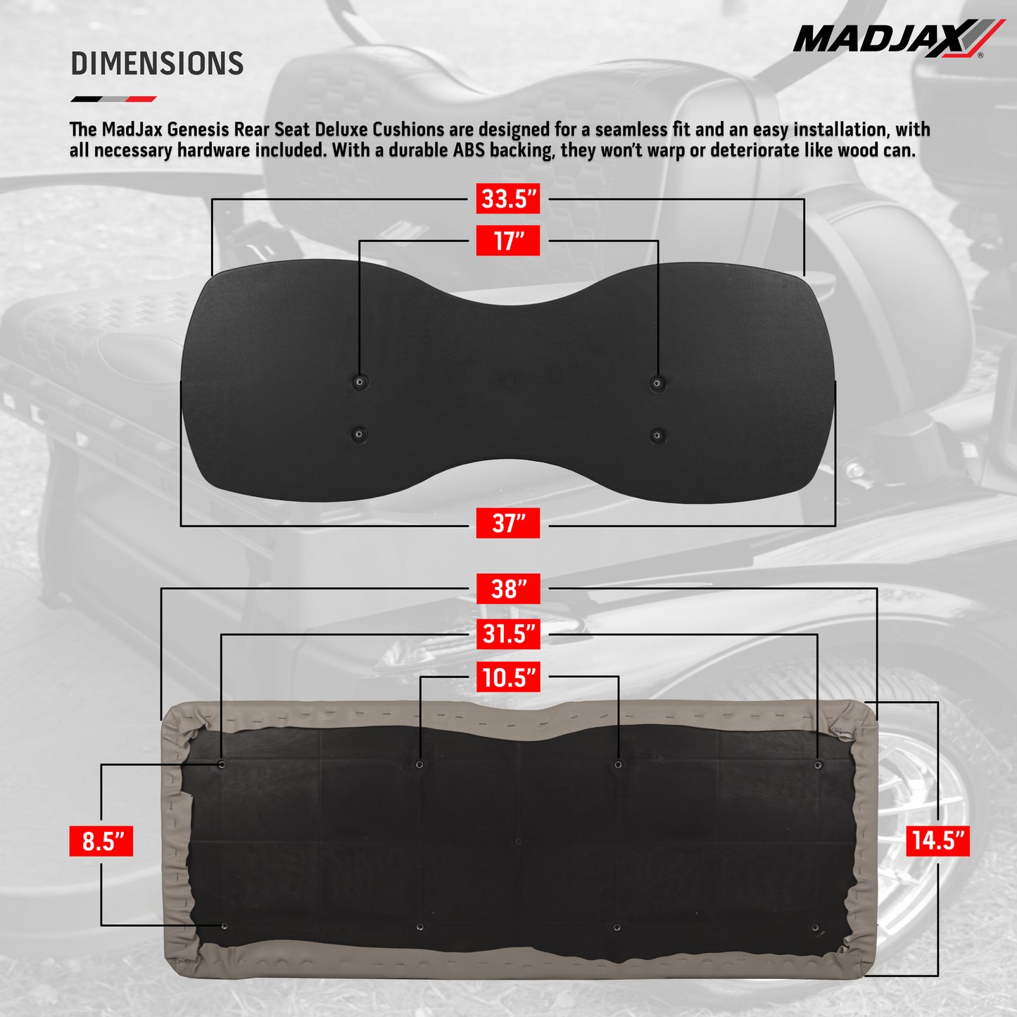 EZGO RXV MadJax® Genesis 300 Rear Seat with Deluxe Seat Cushions - PICK COLOR (2008+)
