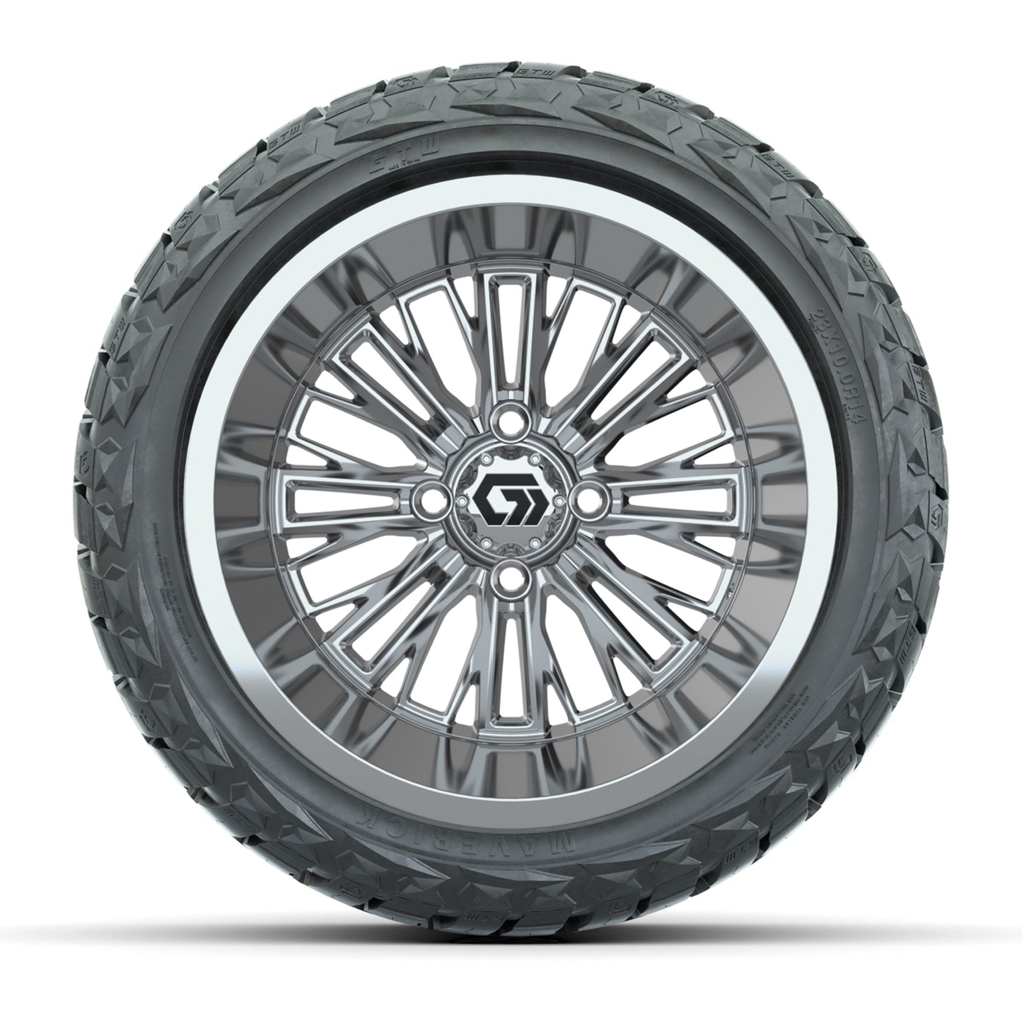 GTW® Viper Chrome 14 in Wheels with 23X10-R14 Maverick Steel Belted Radial All-Terrain Tires - Full Set