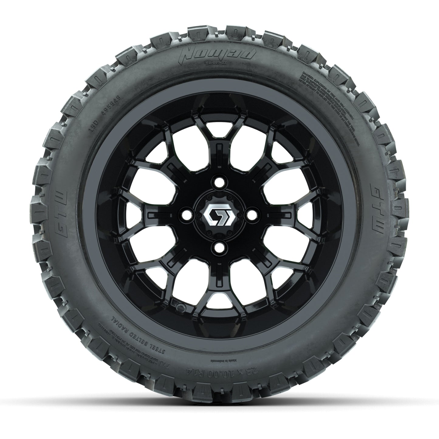 GTW® Assault Gloss Black 14 in Wheels with 23X10-R14 Nomad Steel Belt Radial All-Terrain Tires - Full Set
