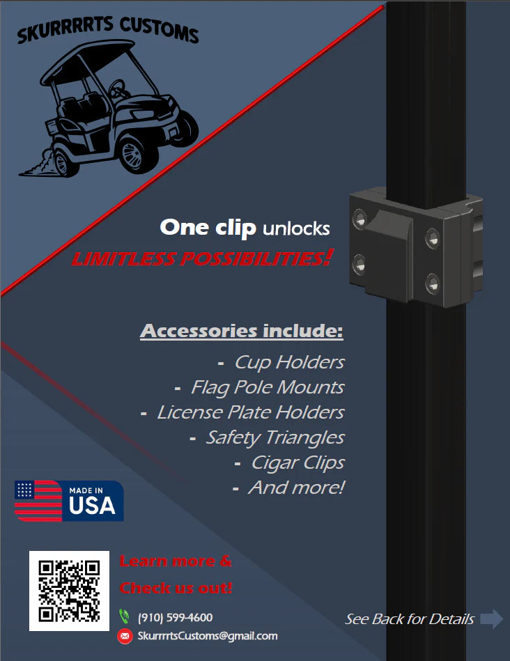 Golf Cart Flag Pole Mount - Quickly Attaches to Sq Tubing - Pole and Mounts Included!
