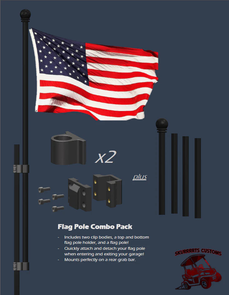 Golf Cart Flag Pole Mount - Quickly Attaches to Sq Tubing - Pole and Mounts Included!