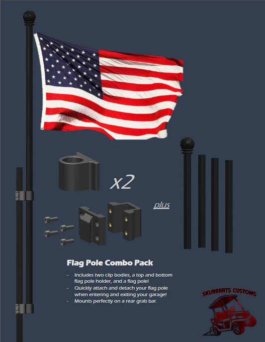 Golf Cart Flag Pole Mount - Quickly Attaches to Sq Tubing - Pole and Mounts Included!